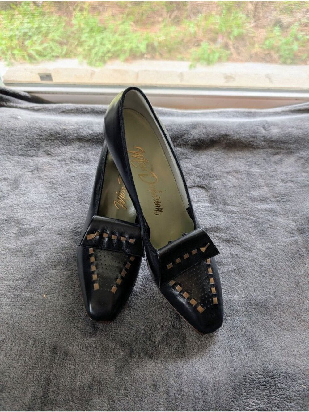 Vintage‎ 1950's Miss Dickerson Black Leather Low Heel Square Toe Heels - 8AA